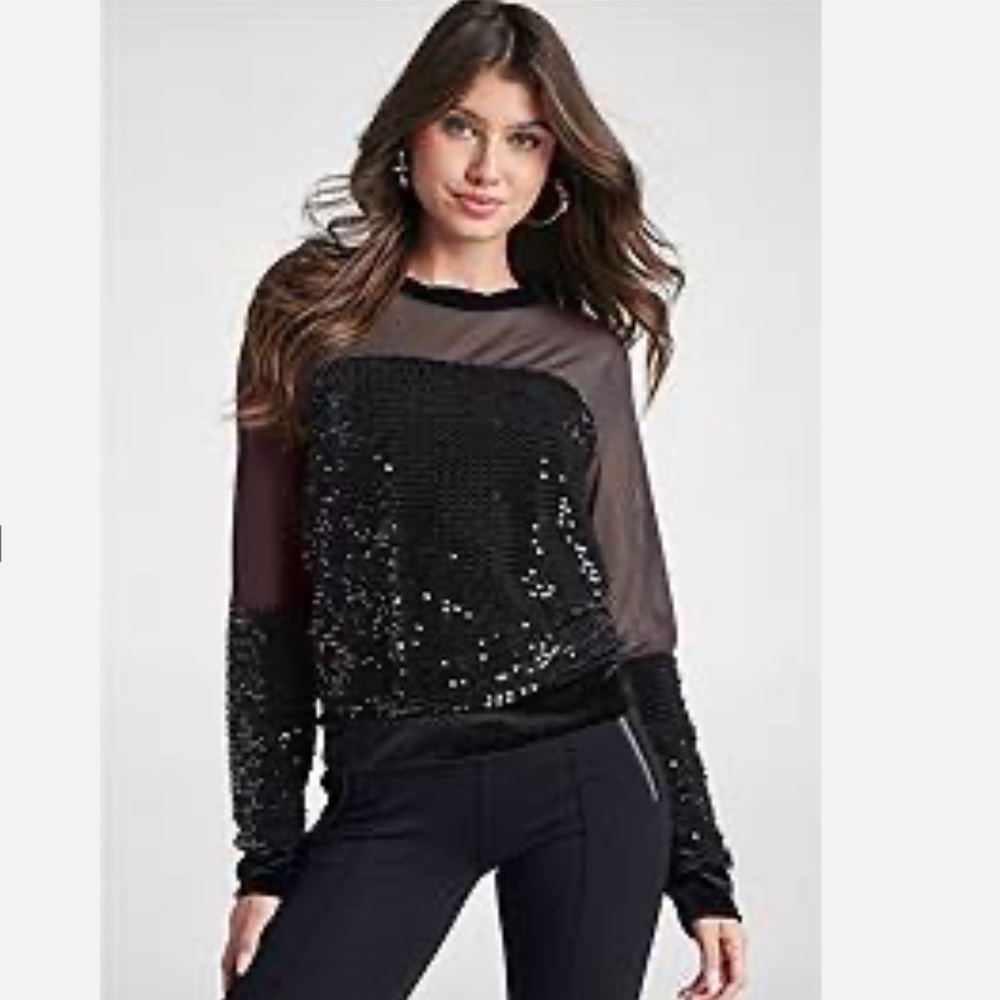 Venus velvet & sequin sheer sleeve top